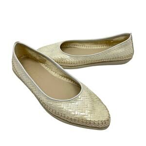 The Flexx | Metallic Ivory Cream Leather Texture Pointed Toe Espadrille Flats